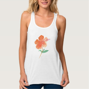Waterverf Hibiscus Botanische Floral Oranje Tanktop