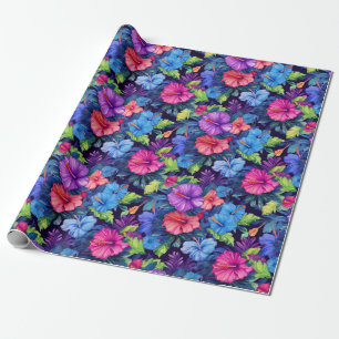 Waterverf Hibiscus (Dark IV) Wrapping Paper Roll Cadeaupapier