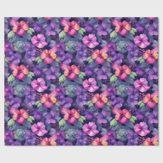 Waterverf Hibiscus (donker I) wikkelpapierrol Cadeaupapier (Vlak)