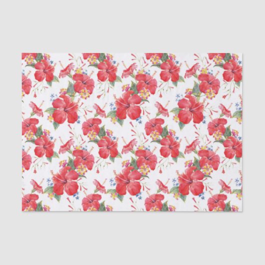 Waterverf Hibiscus en Lantana Floral Pattern Tissuepapier (Voorkant)