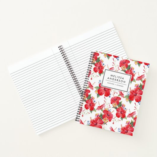 Waterverf Hibiscus en Lantana Patroon Custom Notitieboek (Binnen)