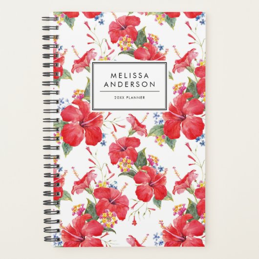 Waterverf Hibiscus en Lantana Patroon Custom Planner (Voorkant)