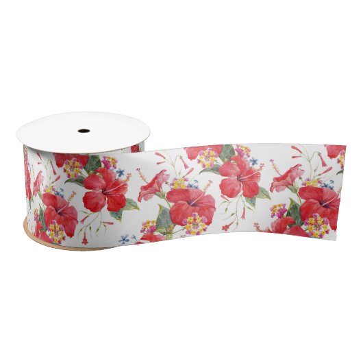 Waterverf Hibiscus en Lantana Tropical Pattern Lint (Spoel)