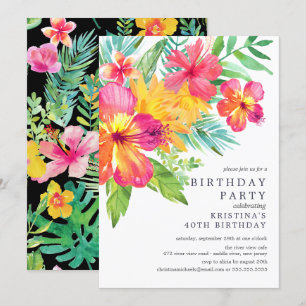 Waterverf Hibiscus Floral Tropical Birthday Party Kaart