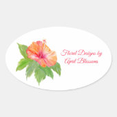 Waterverf Hibiscus Florist Ovale Sticker (Voorkant)
