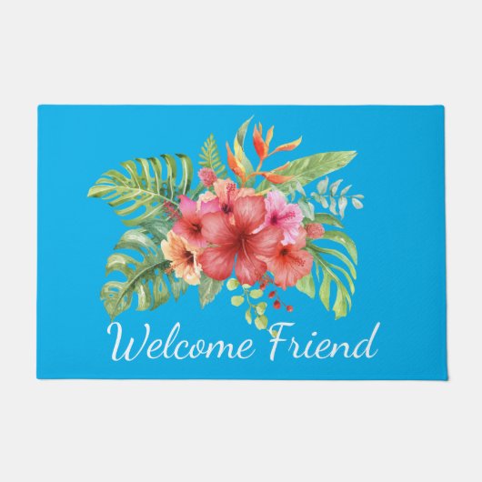 Waterverf Hibiscus Flowers Welkom Deurmat (Voorkant)