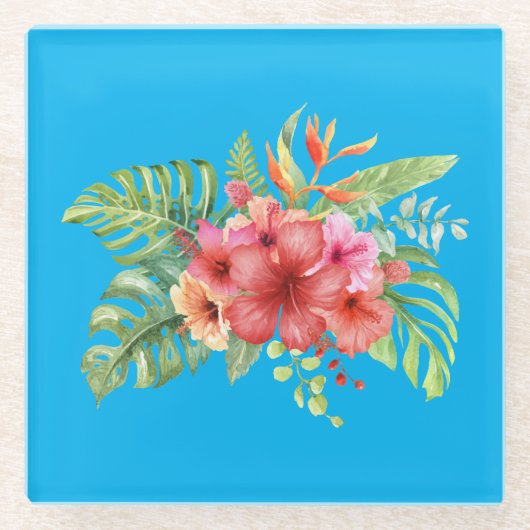 Waterverf Hibiscus Glazen Onderzetter (Voorkant)