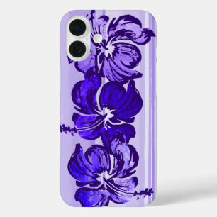 Waterverf Hibiscus Hawaiian Tropisch Paars iPhone 16 Plus Hoesje