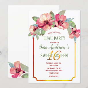 Waterverf Hibiscus Luau Party Sweet 16 B'day Kaart