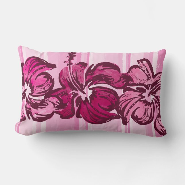 Waterverf Hibiscus Reversible Lumbar Pillow Kussen (Voorkant)