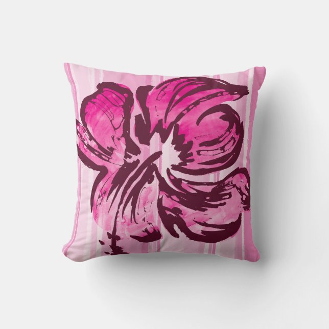 Waterverf Hibiscus Reversible Square Pillow Kussen (Voorkant)