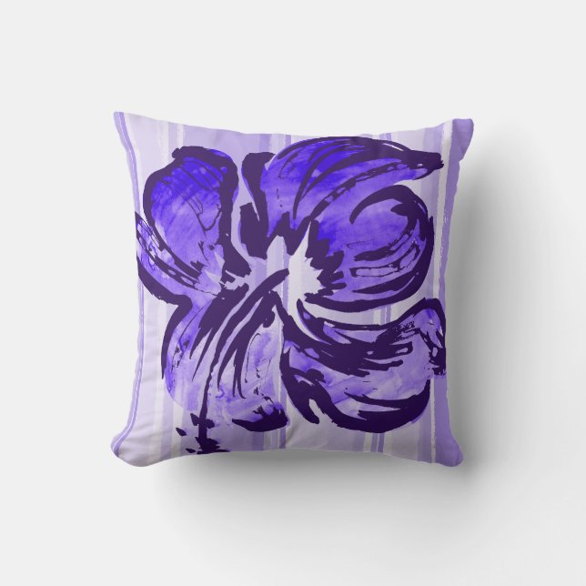 Waterverf Hibiscus Reversible Square Pillow Kussen (Voorkant)
