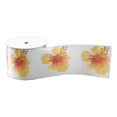 Waterverf Hibiscus Yellow Oranje Tropisch Floral Grosgrain Lint (Spoel)