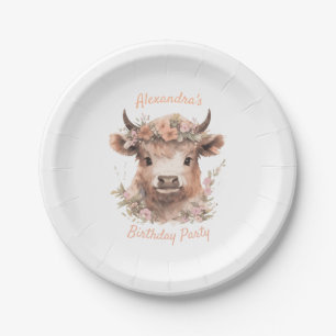 Waterverf Highland Koe Douche/Verjaardag Bord