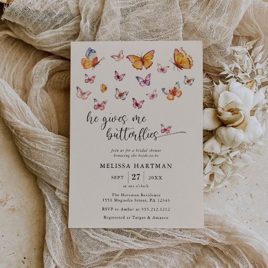 Waterverf Hij geeft me vlinders Vrijgezellenfeest Kaart