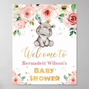 Waterverf Hippo Princess Baby shower Welkom Poster