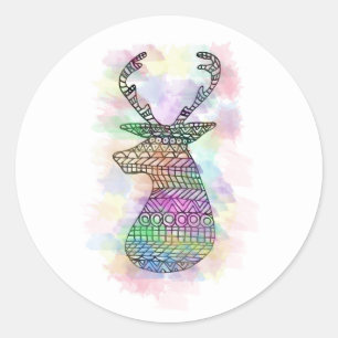 WATERVERF HIPSTER TRIBAL DEER PRINT RONDE STICKER