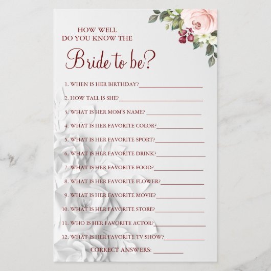 Waterverf Hoe goed ken je de bride game card Flyer (Voorkant)