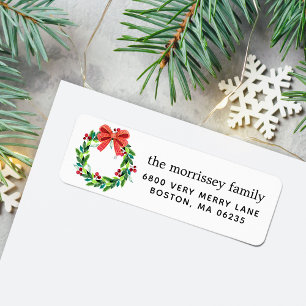 Waterverf Holiday Berry en Holly Wreath Return Etiket