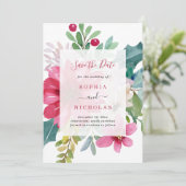 Waterverf Holiday Floral | Kerstbruiloft Save The Date (Staand voorkant)
