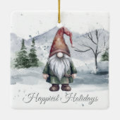 Waterverf Holiday Gnome Keramisch Ornament (Achterkant)