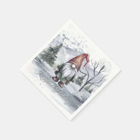 Waterverf Holiday Gnome kerstfeest Servet (Hoek)