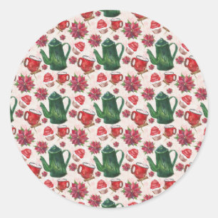 waterverf Holiday Tea Party Ronde Sticker