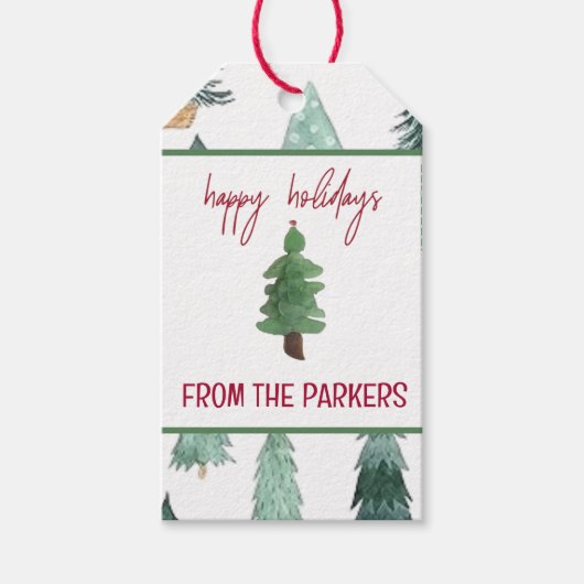 Waterverf Holiday Tree Gift Labels Cadeaulabel (Voorkant)