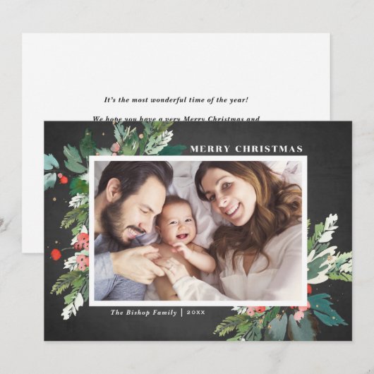 Waterverf Hollies Chalkboard kerstfoto (Voorkant / Achterkant)