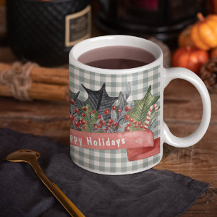 Waterverf Holly Banner op Grijze schaal Koffiemok