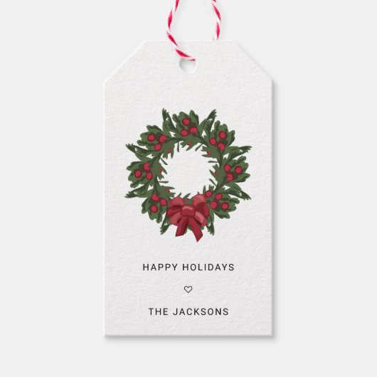 Waterverf Holly Berries Krans Custom Cadeaulabel (Voorkant)