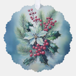Waterverf Holly & Berries Tree Ornament Kaart