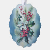 Waterverf Holly & Berries Tree Ornament Kaart (Links)