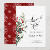 Waterverf Holly Berry Green Save The Date (Voorkant / Achterkant)