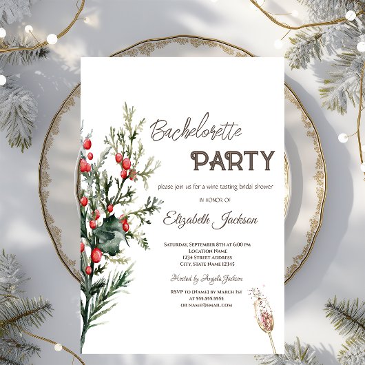 Waterverf Holly Berry Greenery Bachelorette Kaart