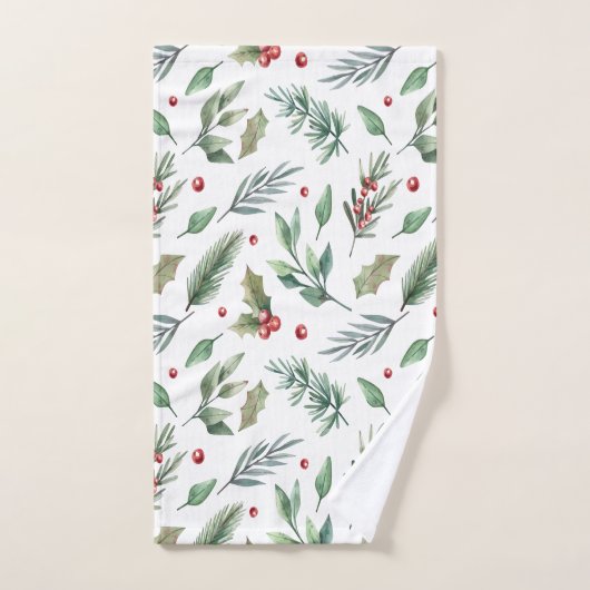 Waterverf Holly Berry Greenery Bad Handdoek (Handdoek)