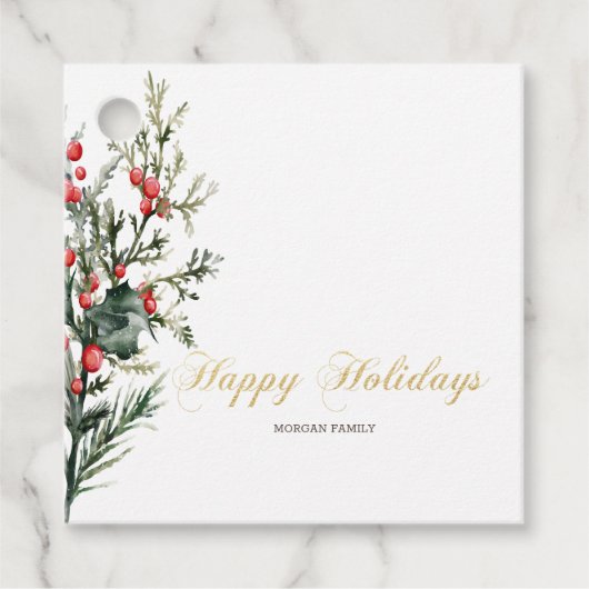 Waterverf Holly Berry Greenery Bedankjes Labels (Voorkant)