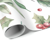 Waterverf Holly Berry Greenery Cadeaupapier (Rol Hoek)