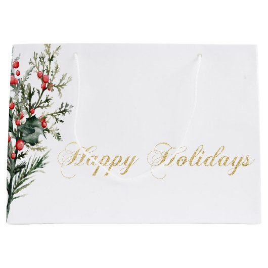 Waterverf Holly Berry Greenery Groot Cadeauzakje (Voorkant)