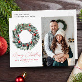 Waterverf Holly Berry & Greenery Krans 2 Foto Feestdagenkaart
