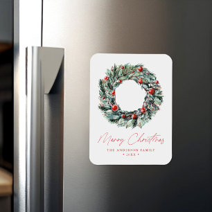 Waterverf Holly Berry & Greenery Krans Kerstmis Magneet
