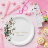 Waterverf Holly Berry Greenery Papieren Bordje (Feest)