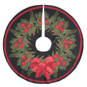 Waterverf Holly Berry Krans & Rood Lint Kerstboom Rok