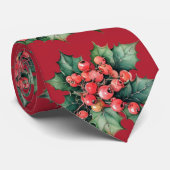  waterverf Holly Berry laat rood achter Stropdas (Opgerold)