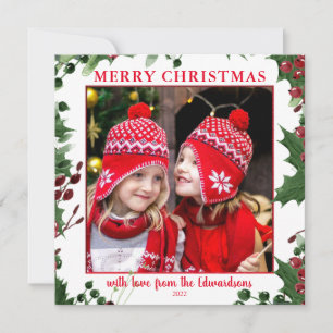 Waterverf Holly bessen Kerstaffoto