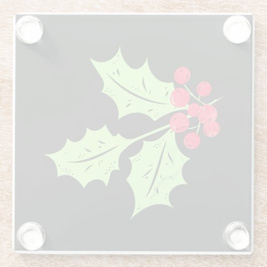 Waterverf Holly Bladeren en bessen Glazen Onderzetter (Achterkant)