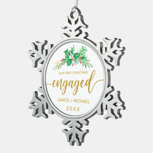 Waterverf Holly, eerste kerstfeest Tin Sneeuwvlok Ornament (Rechts)