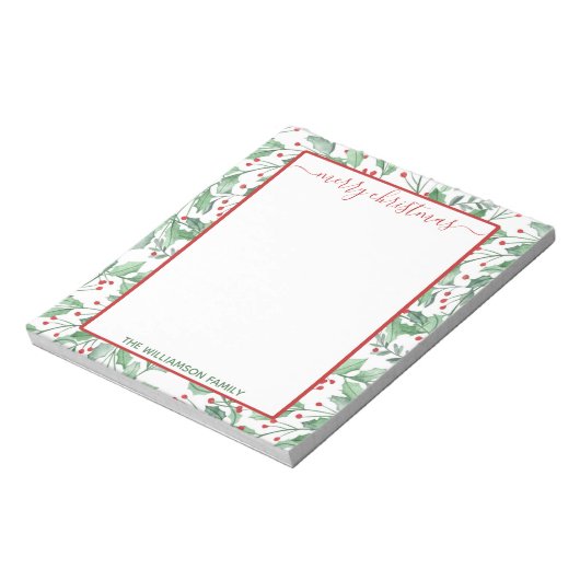 Waterverf Holly en Berries kerstblocnote Notitieblok (Gedraaid)