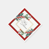 Waterverf Holly en bessen Botanische Kerst Servet (Hoek)