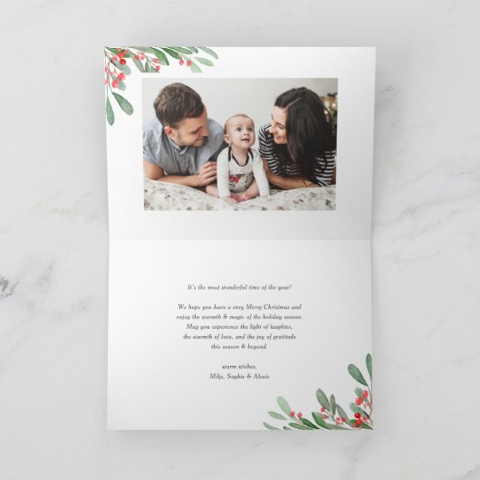 Waterverf Holly en Greenery II Vrolijk kerstfeest Feestdagen Kaart (Binnen)